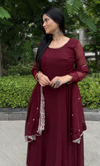 kammo maroon paded embrodery work anarkali