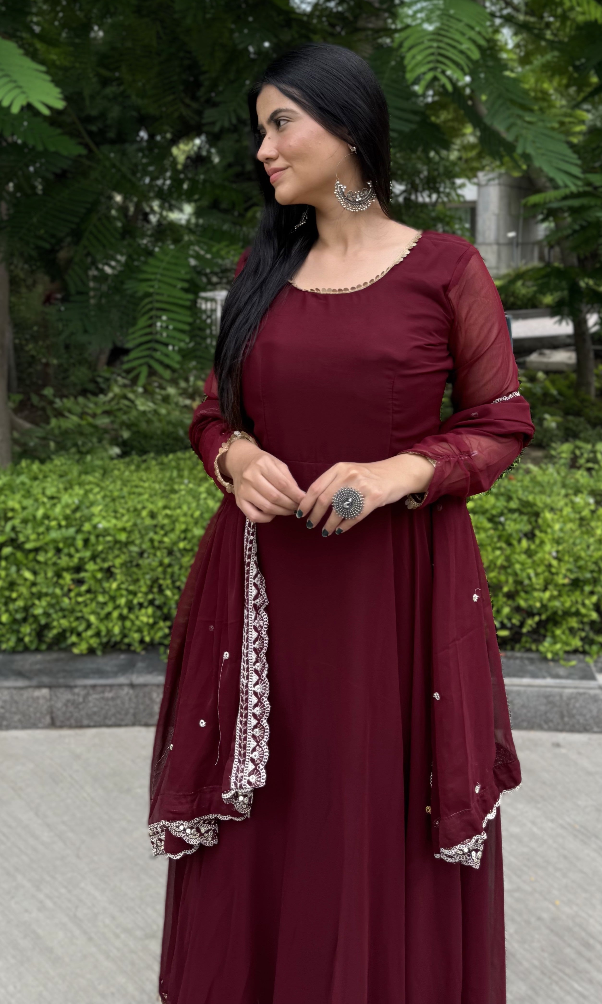 kammo maroon paded embrodery work anarkali