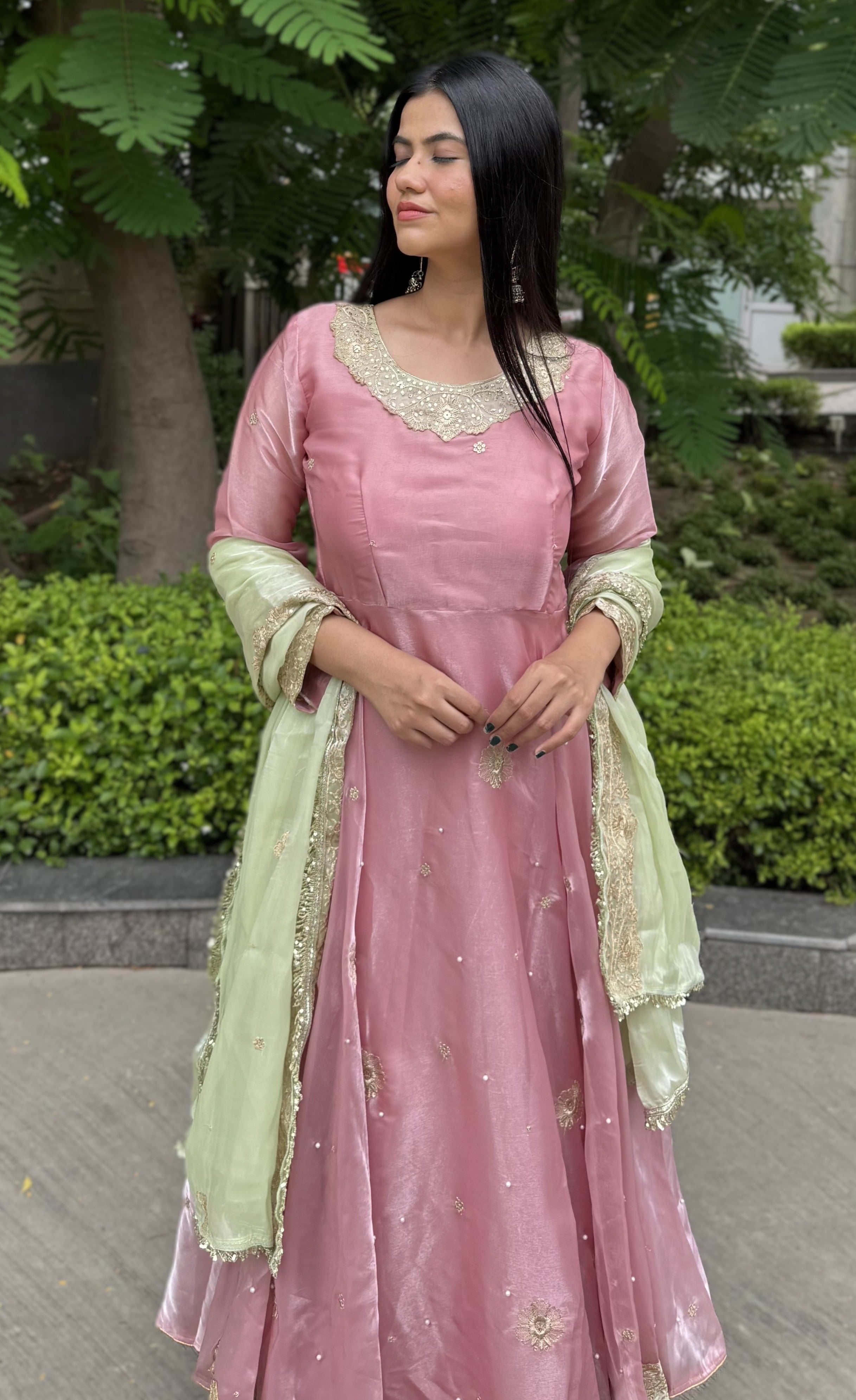kammo pink shimmer anarkali suit