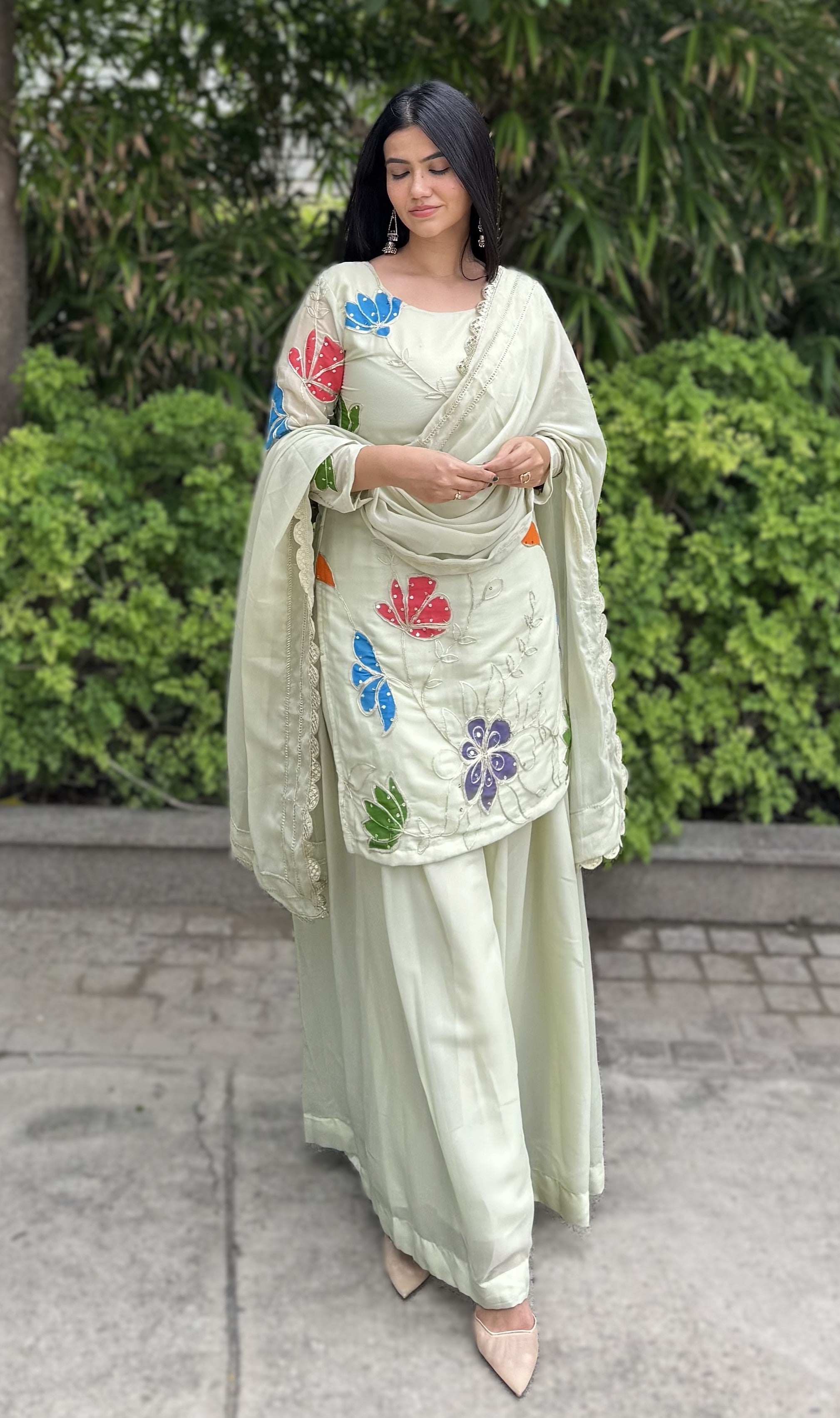 kammo green palazzo suit