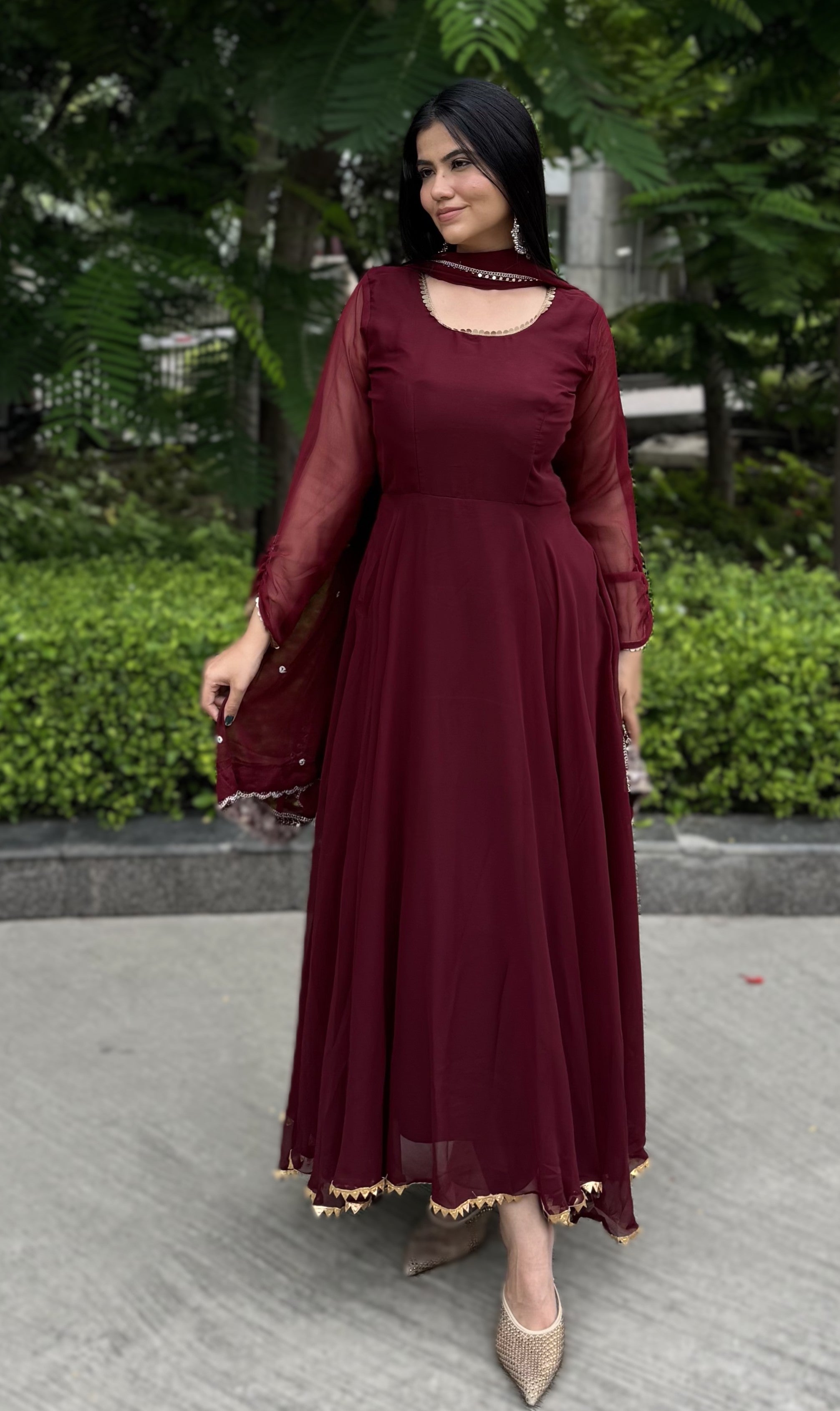 kammo solid maroon anarkali suit set