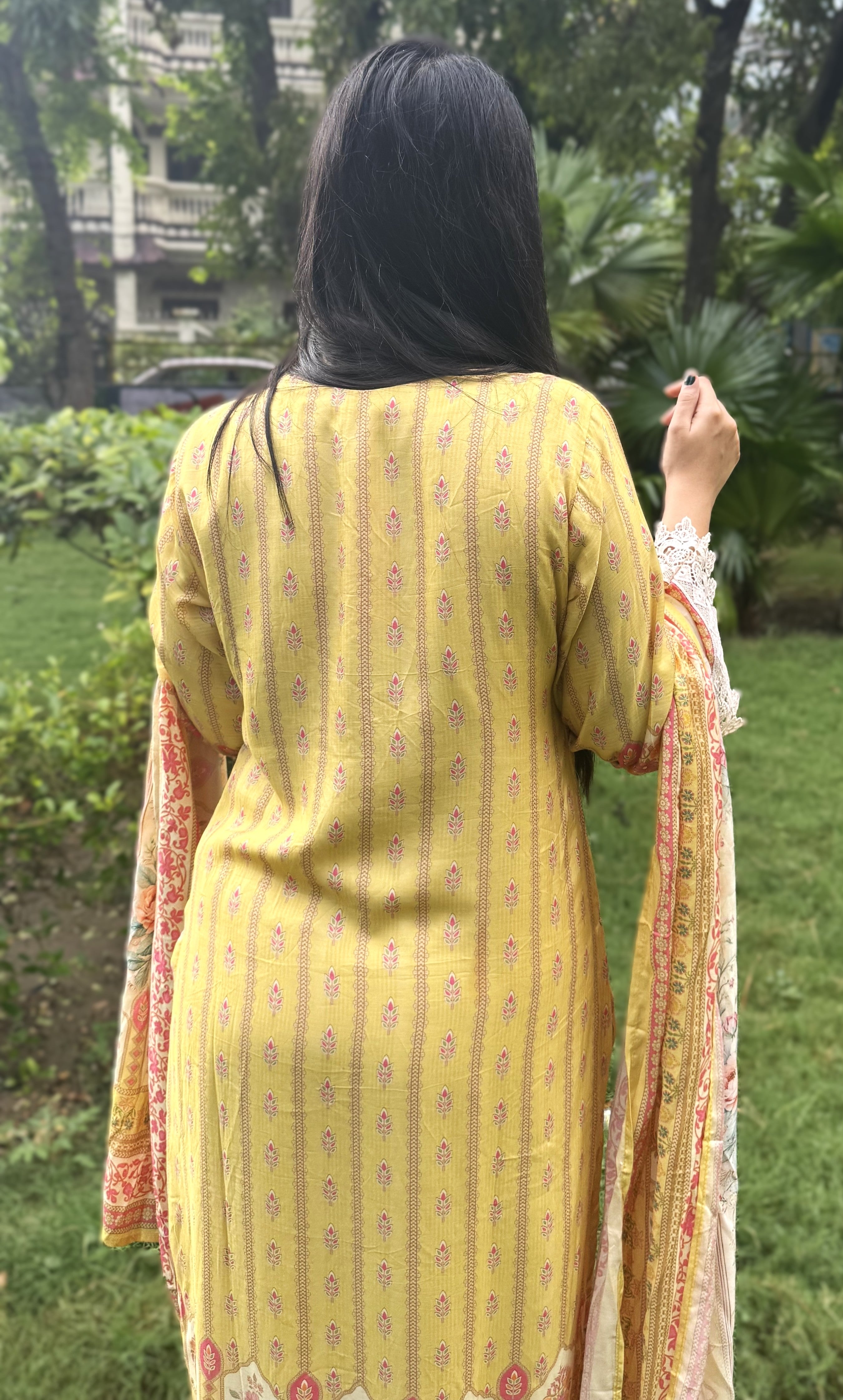 kammo yellow pure masleen pakistani suit